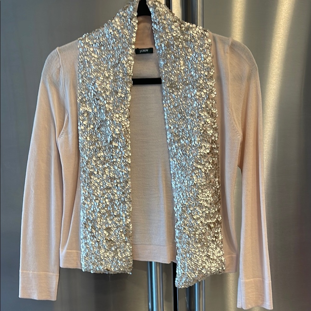 J. Crew Cream Cardigan with Silver Sequins